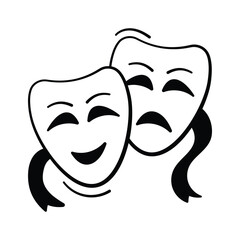 Hand drawn icon of sad and happy face masks