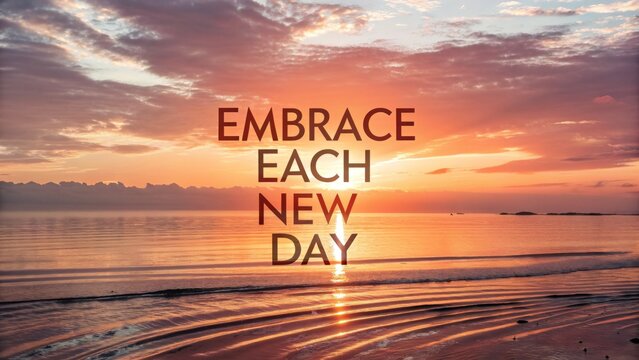 Inspiring words of embrace above a colorful beach sunrise - Powered by Adobe