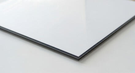 Close-up of a white glossy composite panel with black edges, showing a smooth surface.