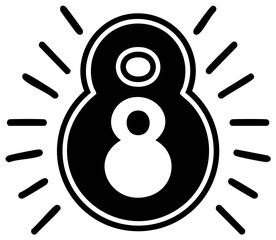 Stylized Eight Ball with Rays of Light Illustration Symbol Sign Design
