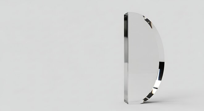 A close-up studio shot of a single, clear, convex lens on a plain white background.