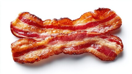 Crispy bacon strips on a white background, perfect for breakfast or a snack