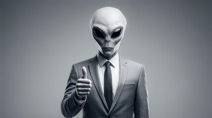 Alien in a Suit Gives a Thumbs Up, Conceptual Image of Extraterrestrial