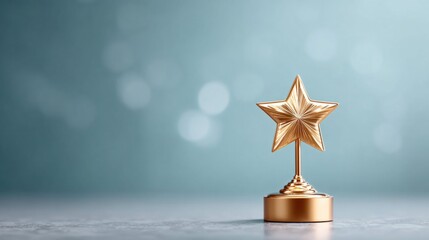 Golden star award on a pedestal against a blurred background