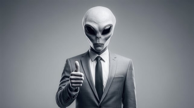 Alien in a Suit Gives a Thumbs Up, Conceptual Image of Extraterrestrial