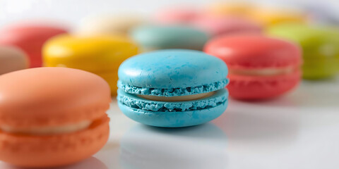 Fototapeta premium Colorful Macarons on White Surface