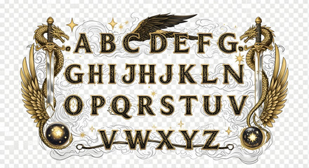 Alphabet with ornate fantasy elements