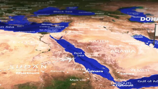 Flight from Abuja NIGERIA to Doha QATAR with flag pins