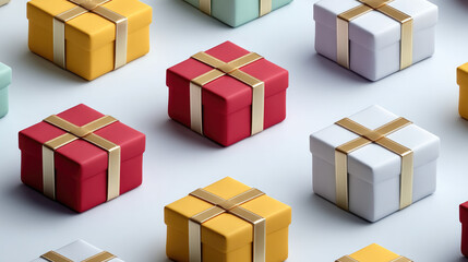 Colorful gift box pattern with gold ribbon, festive present arrangement, holiday celebration, cheerful and decorative background