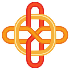 Intertwined Abstract Shape with Orange and Red Lines Interlocking for a Decorative Design