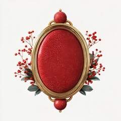 Elegant Christmas frame with golden ornaments and red velvet background, perfect for festive designs and seasonal decorations.