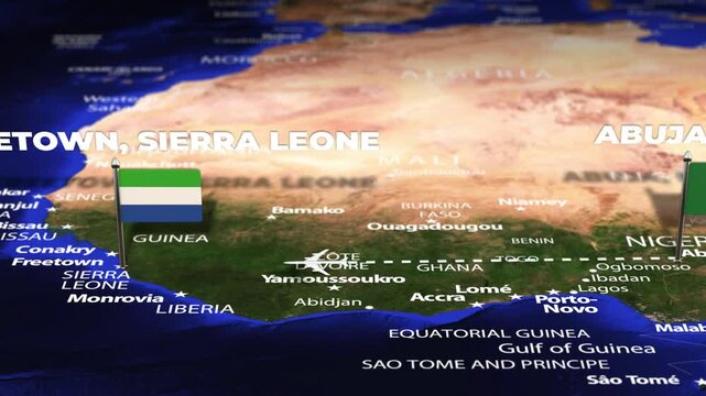 Flight from Abuja NIGERIA to Freetown SIERRA LEONE with flag pins