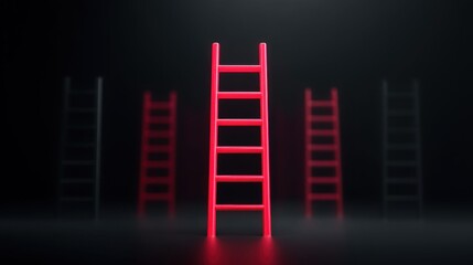 red ladder standing out from the crowd, concept of success and leadership