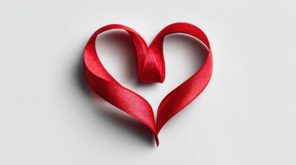 Red ribbon shaped into a heart on a white background, perfect for Valentine's Day