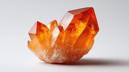 Vibrant orange citrine crystal cluster on a clean white background