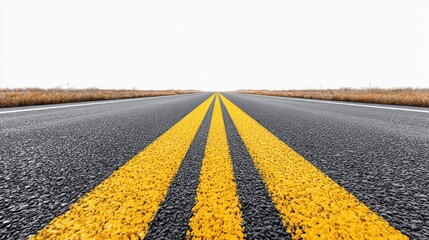 Road stretching into the distance with yellow lines and a clear sky above