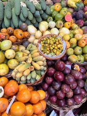 Fresh exotic fruits in Mercado Dos Lavradores. Funchal, Madeira, Portugal
