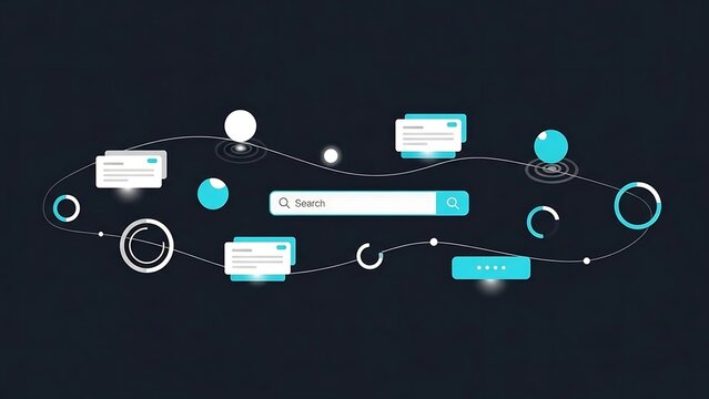 Abstract representation of a search engine interface with floating elements.