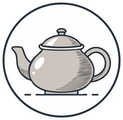 Obraz premium Classic teapot icon with vintage hand drawn style for a cafe or tea house logo