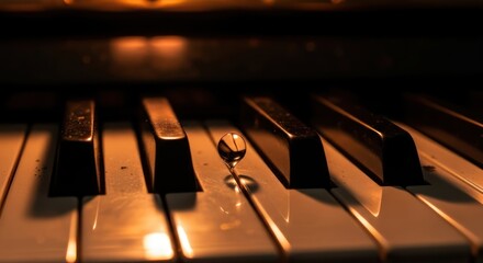 Reflective Orb on Piano Keys Capturing a Moment of Tranquil Musicality