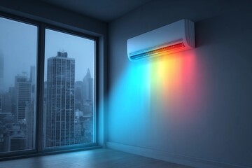 Fototapeta premium Bright Colors Shine From Air Conditioner Revealing Heat Leaks in Modern Space Generative AI