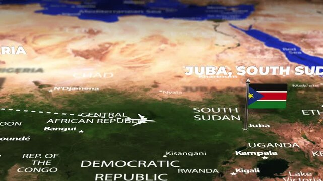 Flight from Abuja NIGERIA to Juba SOUTH SUDAN with flag pins