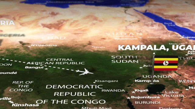 Flight from Abuja NIGERIA to Kampala UGANDA with flag pins