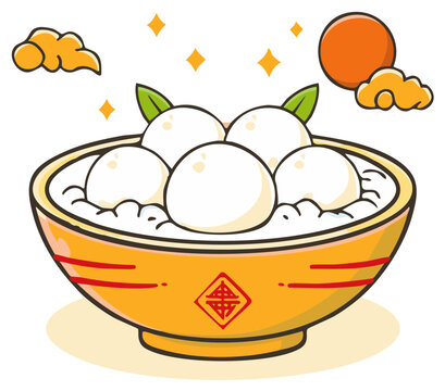 Traditional Chinese Tangyuan sweet soup cartoon illustration for Winter Solstice or Lantern Festival
