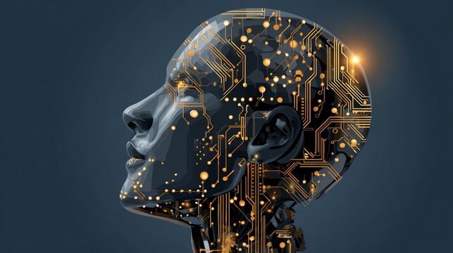 Futuristic robot head showcasing advanced circuitry and glowing elements