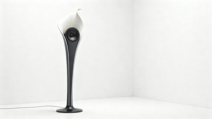 Elegant Modern Speaker Design in Minimalist Room with White Walls and Floor