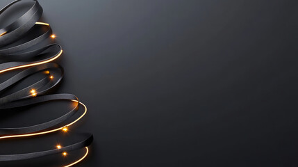 Minimalist Christmas tree design crafted from a spiraling string of glowing LED lights, creating a festive and modern representation of holidays and celebration against a dark background