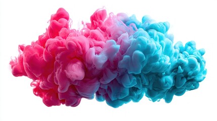 Fototapeta premium Abstract ink cloud in water with vibrant pink and blue colors against white