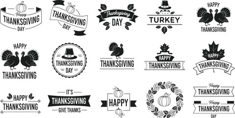 thanksgiving, turkey, pumpkin, autumn, leaves, celebration, holiday, banner, hat, harvest, black, white, illustration, design, festive, graphic, seasonal, greeting, tradition, symbol