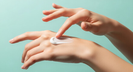 Hands Applying White Moisturizer Onto Hand Beauty Skincare Concept