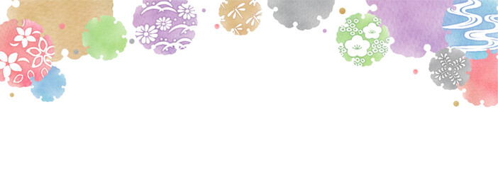 雪輪 Japanese Modern Watercolor Round Frame Header Set