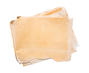 a collection of old papers isolated on white. shot with high angle view