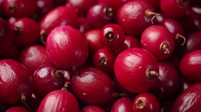 Jewel-Tone Red Berries for Healthy Eating and Superfood Recipes. Fresh Cranberries: Close-Up and High-Detail Food Footage
