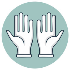 Obraz premium Pair of white gloves with a simple line drawing icon on a circular background