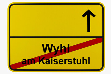 Illustration eines Ortsausgangsschildes von Wyhl am Kaiserstuhl in Baden-Württemberg	