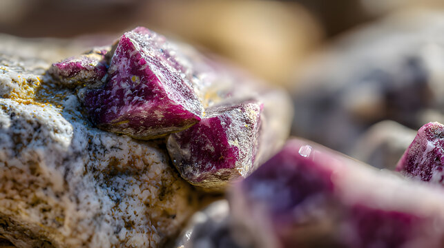 orundum. Macro shot of hexagonal crystals embedded in rough rock matrix with sparkle. STEM education sheets, lab safety posters, designed for STEM education and laboratory safety posters.