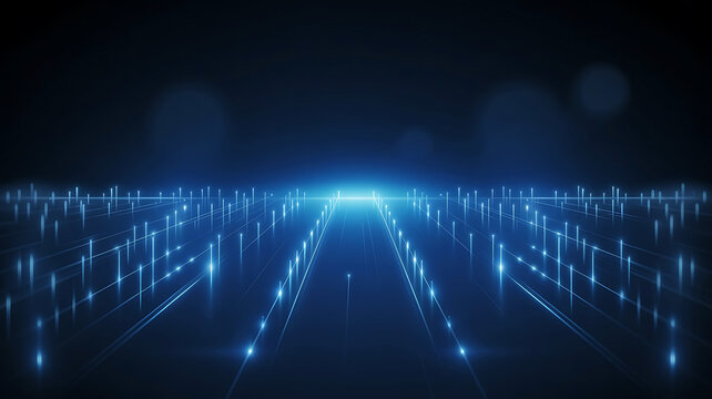 Abstract technological background with glowing blue lines for network connection and digital data transmission design