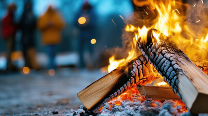 Symbolic Lohri bonfire with people gathered around making heartfelt wishes as glowing sparks rise into the calm night sky, capturing warmth, tradition, and celebration