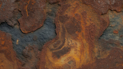 Closeup texture of rusty metal with swirling patterns and dark grey undertones