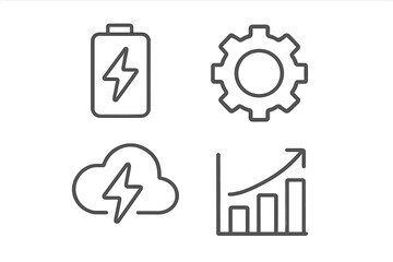Fototapeta premium Minimalist outline symbols for energy, configuration, cloud storage, and increasing business performance