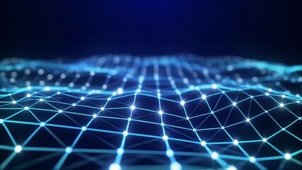 Abstract blue futuristic digital landscape of a glowing network grid connection concept - Powered by Adobe