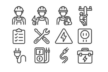 Professional tools and safety symbols for electricians and construction workers