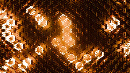 Golden Seamless Geometric Hexagon Pattern