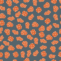 Hand drawn spots pattern , different red geometry figure with white dots on dark blue background. Vector illustration with spots and dots , seamless pattern.
