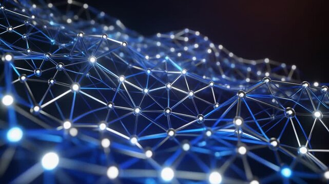 Abstract glowing blue plexus network structure representing global connectivity and data