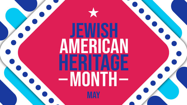 Jewish American heritage month in may with red background and blue and white accents